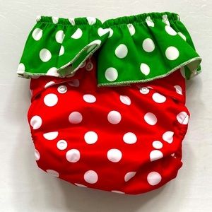 Cloth Diaper One Size OS Red Green White Polka Dots Strawberry Reusable Diapers